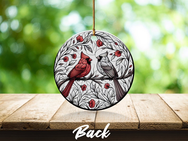 Cardinal Ceramic Ornament, Stained Glass Design image 8