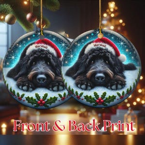 Personalized Black Doodle Dog Christmas Ornament - Festive Ceramic Decoration | Sublimation | 3 Inch Custom Pet Tree Keepsake image 3