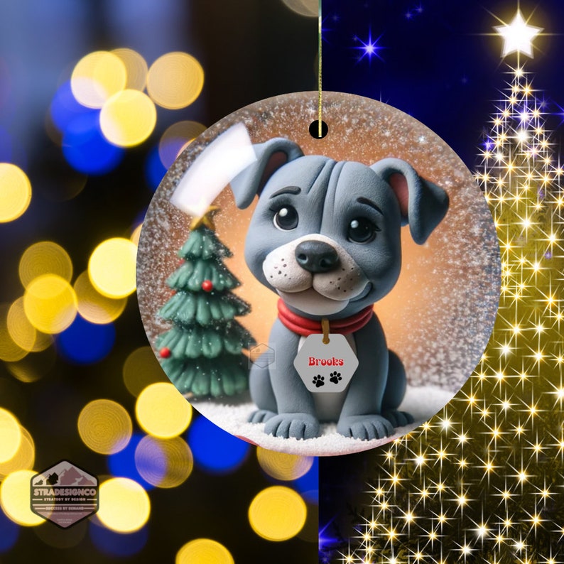 Gray Pit Bull Terrier Illustrated Ornament