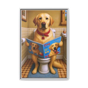 Funny Yellow Lab Canvas Print: Toilet Humor Bathroom Wall Art image 5