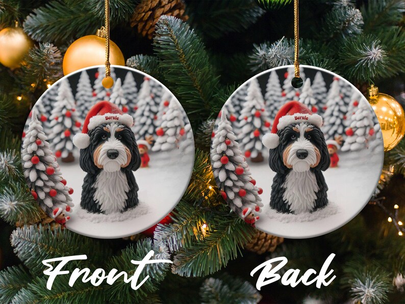 Bernedoodle Christmas Ornament, Two-Sided Doodle Decor | Sublimation Ceramic | Pet Owner Gift, Festive Holiday Keepsake image 4
