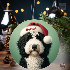 Tailored Bernedoodle Festive Ornament - Santa Hat Dog Holiday Trinket, Made to Orde