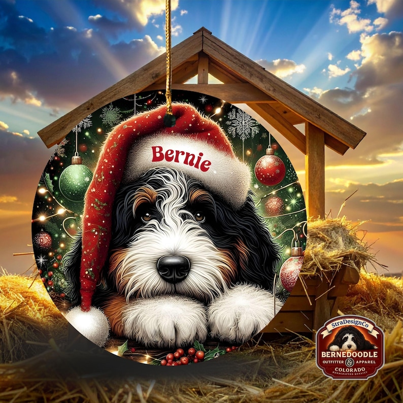 Adorno navideño de Bernedoodle para Papá Noel, recuerdo personalizado para perros / Cerámica por sublimación / Decoración navideña de doble cara de 7,6 cm imagen 19