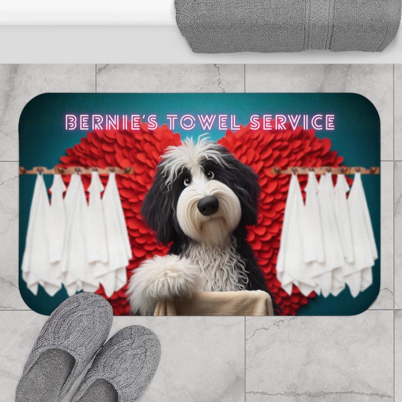 Bernedoodle Bath Mat - Personalized Bathroom Non-Slip Shower Mat image 7