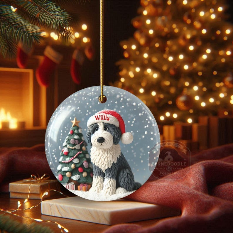 Personalized Sheepadoodle Christmas Ornament, Snow Globe Art Dog Keepsake | Two-Sided Ceramic 3 Inch | Doodle Mom Gift image 16
