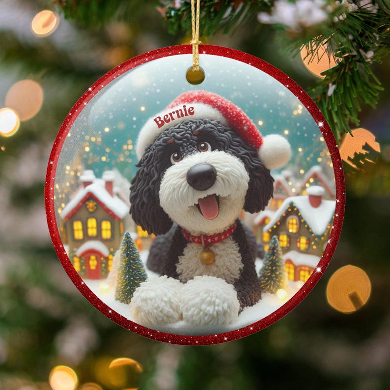 Cute Dog Christmas Ornament, Personalized Pet Holiday Decoration, Festive Canine Keepsake, Custom Dog Name Ornament