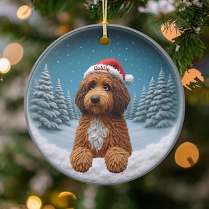 Christmas tree ornament dog with Santa hat, personalized pet decor, holiday gift, festive tree decoration, dog lovers present