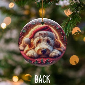 Puppy Santa Ornament, Goldendoodle Christmas Keepsake | Two-Sided Ceramic | 3 Inch Gift, Sublimation Festive Dog Decor image 4