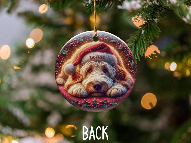 Puppy Santa Ornament, Goldendoodle Christmas Keepsake | Two-Sided Ceramic | 3 Inch Gift, Sublimation Festive Dog Decor image 4