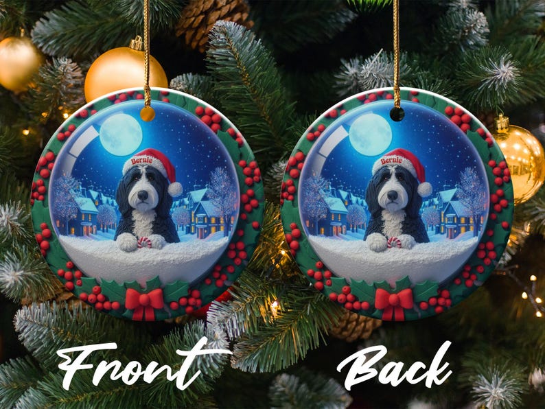 Christmas Dog Ornament, Holiday Tree Decoration, Double Sided Festive Pet Ornament, Indoor Xmas Decor, Cute Animal Celebration