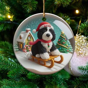 Dog Sled Snowglobe, Custom Bernedoodle Ornament | Ceramic | Double-Sided Sublimation Print, Holiday Tree Charm, 3 Inch immagine 8