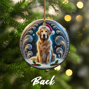 Golden Retriever Christmas Ornament, Holiday Tree Decor | Sublimation Flat Ceramic | Two Sided Print, Pet Lover Gift image 5