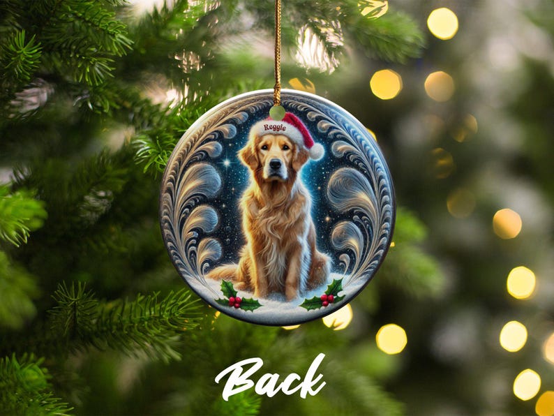 Golden Retriever Christmas Ornament, Holiday Tree Decor | Sublimation Flat Ceramic | Two Sided Print, Pet Lover Gift image 5