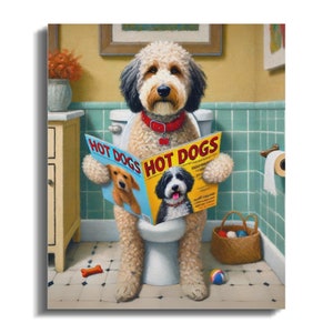 Doodle Dog Canvas Art, Funny Bathroom Decor image 6