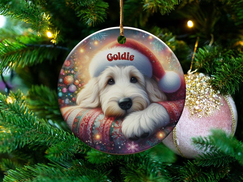 Custom Pet Ornament, Festive Goldendoodle Holiday Keepsake | Ceramic | 3 Inch Sublimation Print image 9