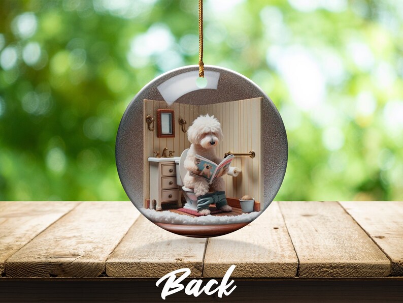 Funny Dog Toilet - Ceramic Ornament - Sublimation Print, Goldendoodle Restroom Keepsake image 4