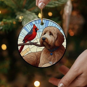 Cardinal and Bernese Mountain Dog Ornament, Stained-Glass Looking Design, Cardinal gift, Mothers Day Gift, Bird Lovers Gift, Dog Mom Gifts