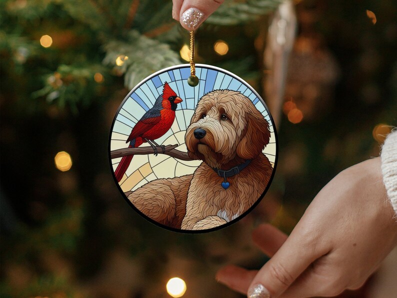 Cardinal and Bernese Mountain Dog Ornament, Stained-Glass Looking Design, Cardinal gift, Mothers Day Gift, Bird Lovers Gift, Dog Mom Gifts