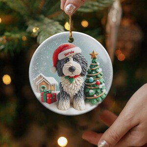 Custom Dog Ornament, Sheepadoodle Keepsake Shiny Flat | Sublimation | 3 Inch Ceramic Gift image 4