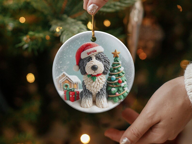 Custom Dog Ornament, Sheepadoodle Keepsake Shiny Flat | Sublimation | 3 Inch Ceramic Gift image 4