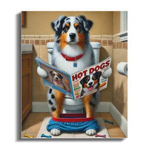 Funny Australian Shepherd Toilet Canvas Art - Hilarious Dog Lover Gift image 3