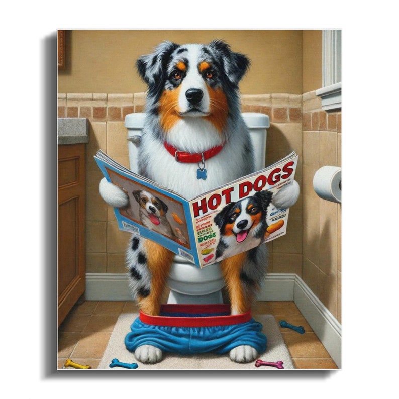 Funny Australian Shepherd Toilet Canvas Art - Hilarious Dog Lover Gift image 3