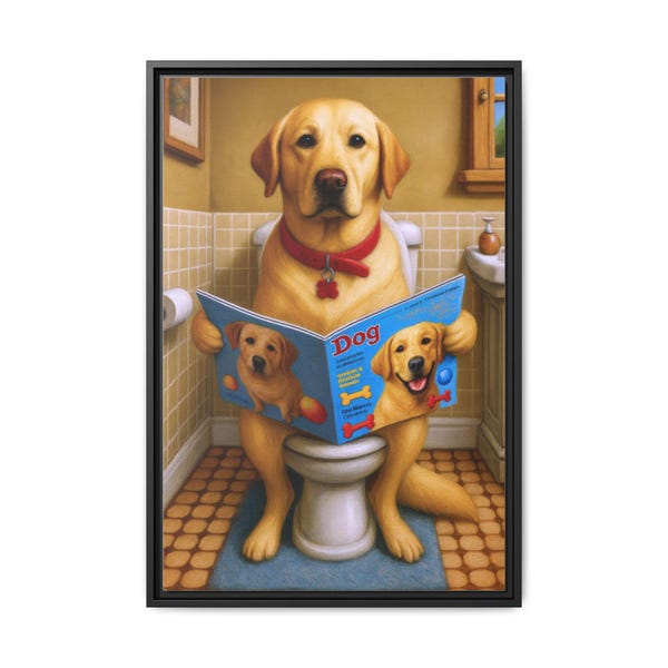 Funny Yellow Lab Canvas Print: Toilet Humor Bathroom Wall Art