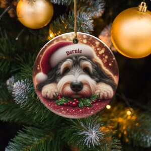 Tri Fade Bernedoodle Ornament, Custom Pet Keepsake | Sublimation Ceramic | 3 Inch Round Holiday Tree Decor image 8