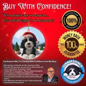 Bernedoodle Ornament, Personalized Ceramic Keepsake | Double Sided Sublimation | Custom Holiday Dog Name Decor image 2