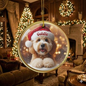 Keramik-Weihnachtsmannmütze, personalisierter Goldendoodle-Weihnachtsbaumschmuck | Sublimationsdruck | 7,6 cm (3 Zoll) Baumdekoration, individuelles Haustier-Andenken, Weihnachtsgeschenk Bild 15