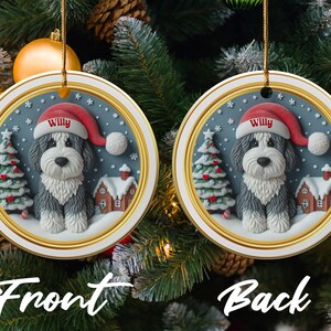 Christmas Dog Ornament, Santa Hat Dog Ornament, Holiday Dog Decoration, Custom Name Dog Ornament, Personalized Christmas Decor