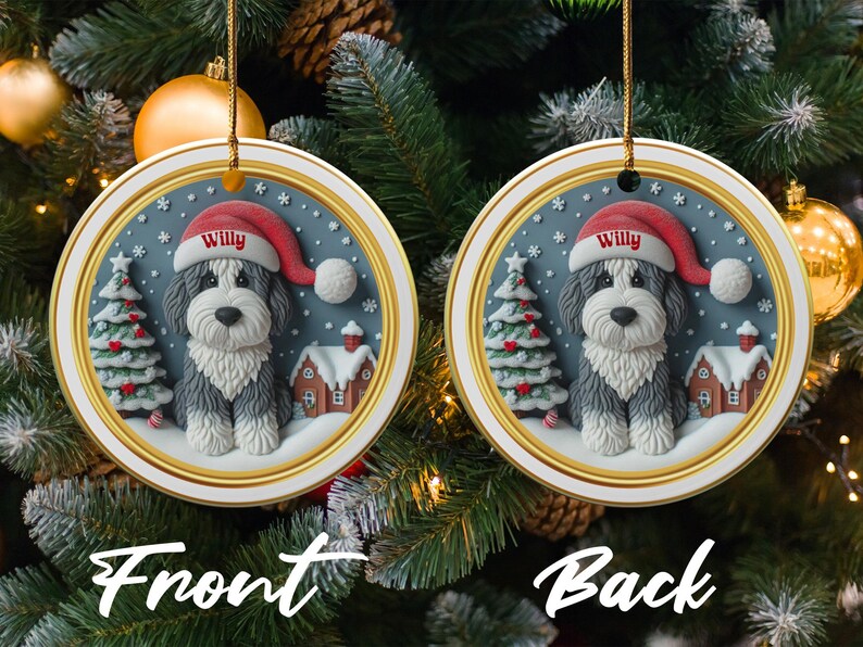 Christmas Dog Ornament, Santa Hat Dog Ornament, Holiday Dog Decoration, Custom Name Dog Ornament, Personalized Christmas Decor