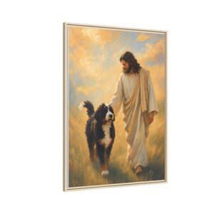 Jesus With Bernedoodle Framed Canvas image 4