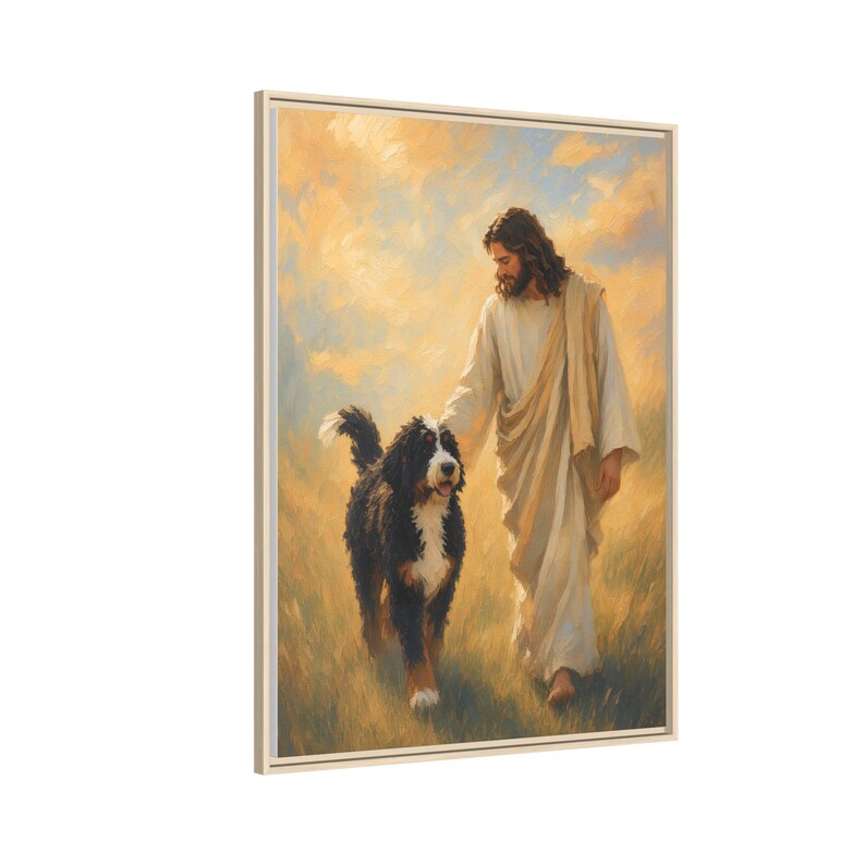 Jesus With Bernedoodle Framed Canvas image 4