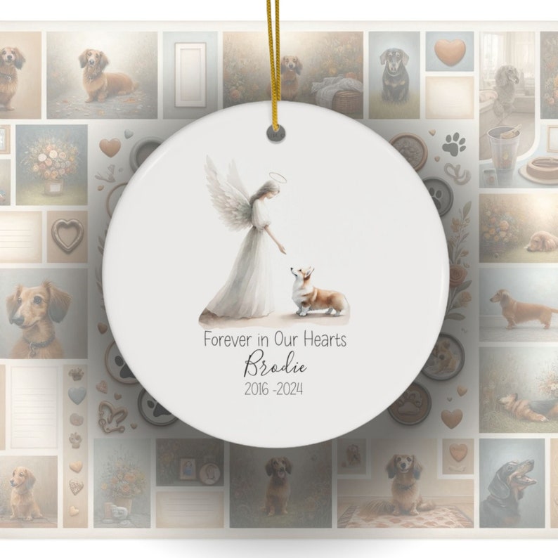 Personalized Welsh Corgi Memorial, Watercolor Design, Pet's Name, Custom Gift, Personalized Pet Tribute Ceramic Ornament, Pet Loss Gift