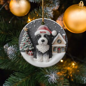Christmas Ornament, Bernedoodle Portrait - Glossy Ceramic Keepsake | Sublimation Holiday Decor | 3 Inch Heirloom Tree Gift image 5