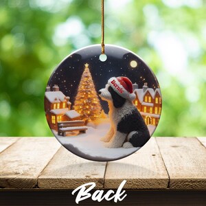 Dog Christmas Ornament, Holiday Tree Decoration, Festive Home Decor, Santa Hat Dog, Winter Wonderland Scene, Christmas Gift Idea