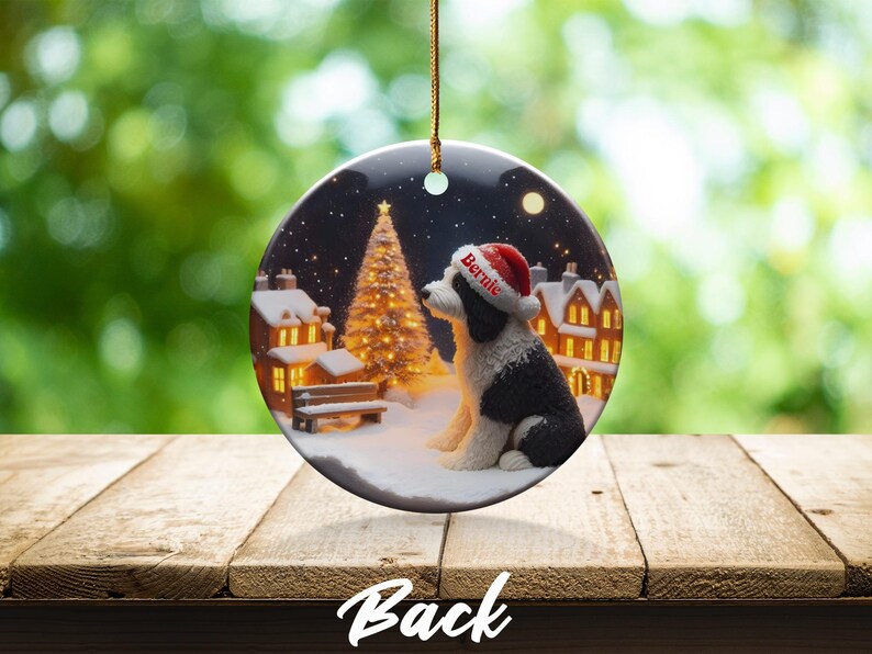 Dog Christmas Ornament, Holiday Tree Decoration, Festive Home Decor, Santa Hat Dog, Winter Wonderland Scene, Christmas Gift Idea