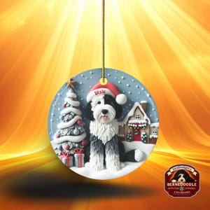 Sheepadoodle, Snow Globe Scene Ceramic Ornament | Sublimation | 3 Inch Custom Dog Name, Pet Lover Gift image 12