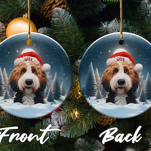 Personalized Dog Christmas Ornament, Custom Pet Name Ornament, Santa Hat Dog Ornament, Holiday Tree Decoration, Pet Lover Gift