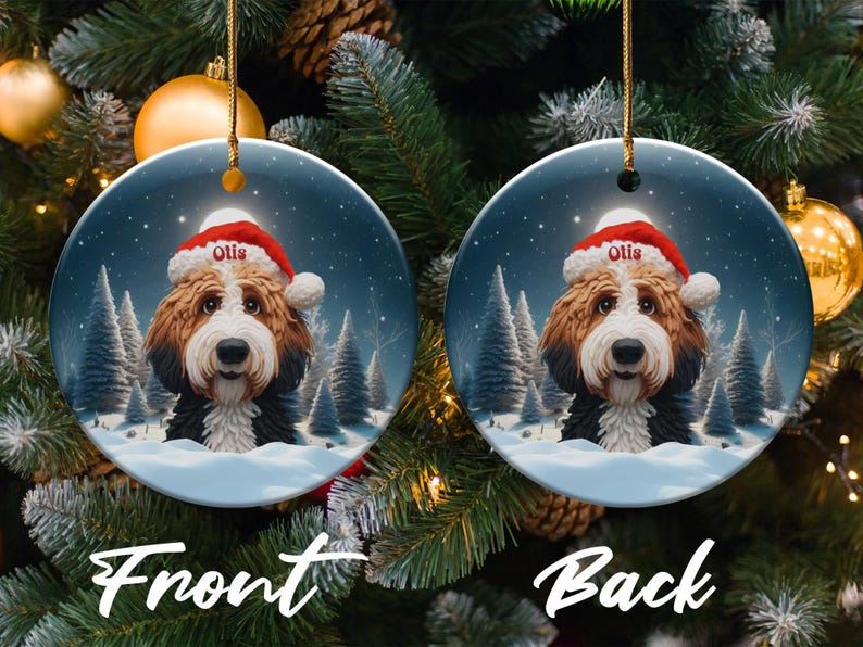 Personalized Dog Christmas Ornament, Custom Pet Name Ornament, Santa Hat Dog Ornament, Holiday Tree Decoration, Pet Lover Gift