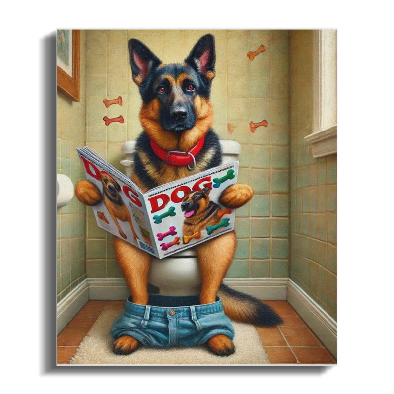 Funny German Shepherd Toilet Canvas Art: Hilarious Dog Lover Gift image 5