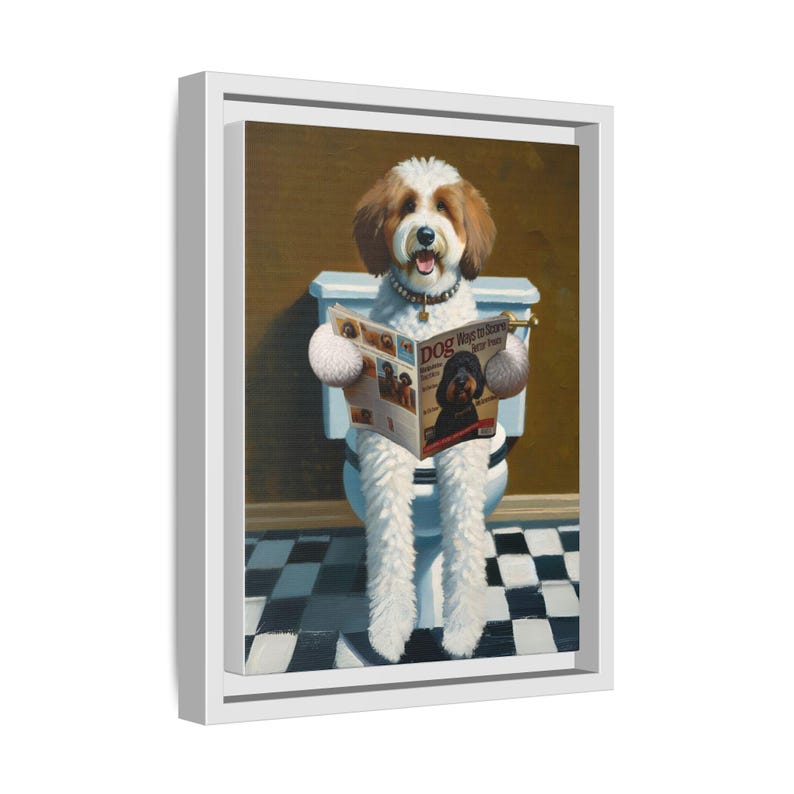 Funny Bernedoodle Toilet Print: Dog Reading Magazine, Bathroom Wall Art image 2