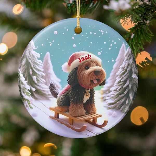Bernedoodle Dog Ornament, Personalized Santa Hat Decor | Sublimation Ceramic Keepsake | 3 Inch Holiday Gift