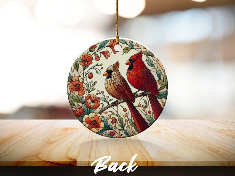 Cardinal Ceramic Ornament, Stained Glass Design, Cardinal gift, Mothers Day Gift, Bird Lovers Gift, Custom stained glass look, cardinal