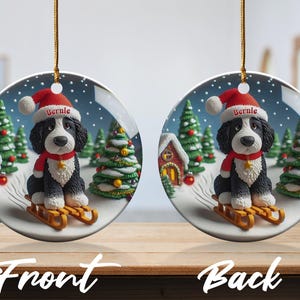 Bernedoodle Ornament, Festive Dog Sled - Snow Globe Style (3 Inch Ceramic, Sublimation) immagine 7