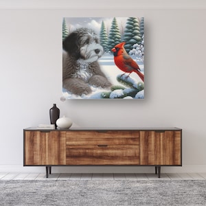 Goldendoodle canvas art, dog portrait wall art, goldendoodle decor, large canvas print, pet lover gift, gentle dog gaze art, 6x6 to 36x36 portrait, cotton fabric artwork, home decor canvas, animal art prints, detailed dog painting, goldendoodle lover