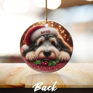 Tri Fade Bernedoodle Ornament, Custom Pet Keepsake | Sublimation Ceramic | 3 Inch Round Holiday Tree Decor image 9