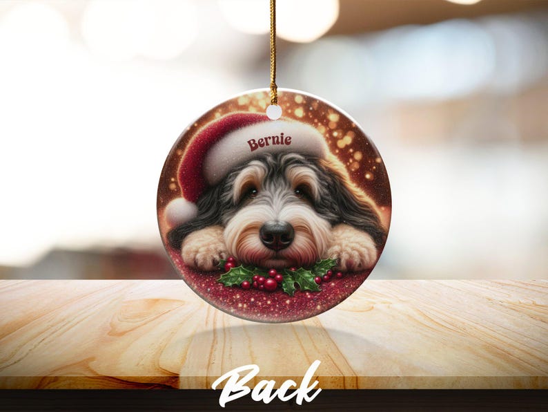 Tri Fade Bernedoodle Ornament, Custom Pet Keepsake | Sublimation Ceramic | 3 Inch Round Holiday Tree Decor image 9