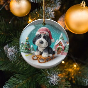 Ceramiczna ozdoba z motywem bernedoodle'a, dwustronna sublimacja | 7,5 cm ozdoba choinkowa | Pamiątkowy prezent dla miłośnika psów zdjęcie 10
